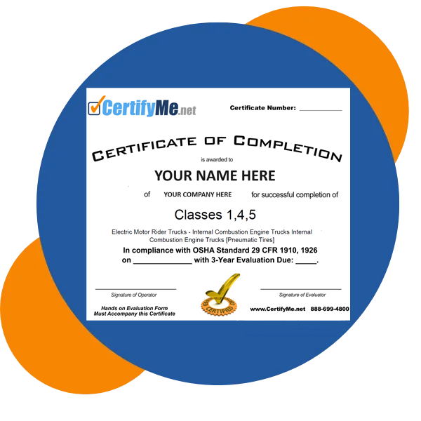Forklift certification and training by CertifyMe.net, featuring a forklift certificate card for OSHA compliance.
