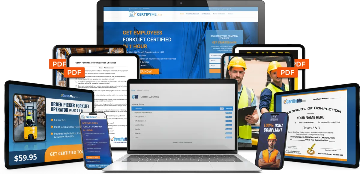 OSHA forklift training certificate and online forklift training card provided by CertifyMe.net.