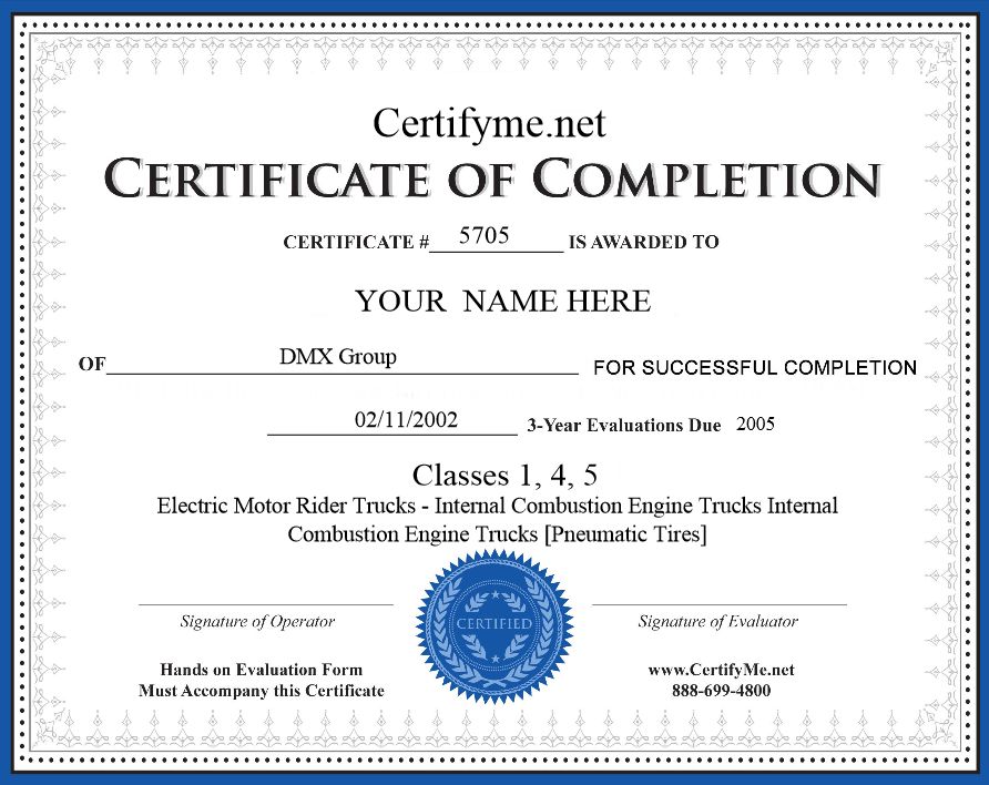 Forklift Operator Certificate Template
